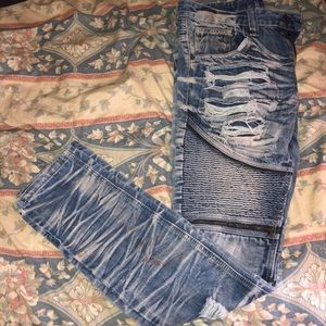 Ripped Denim Biker Jeans